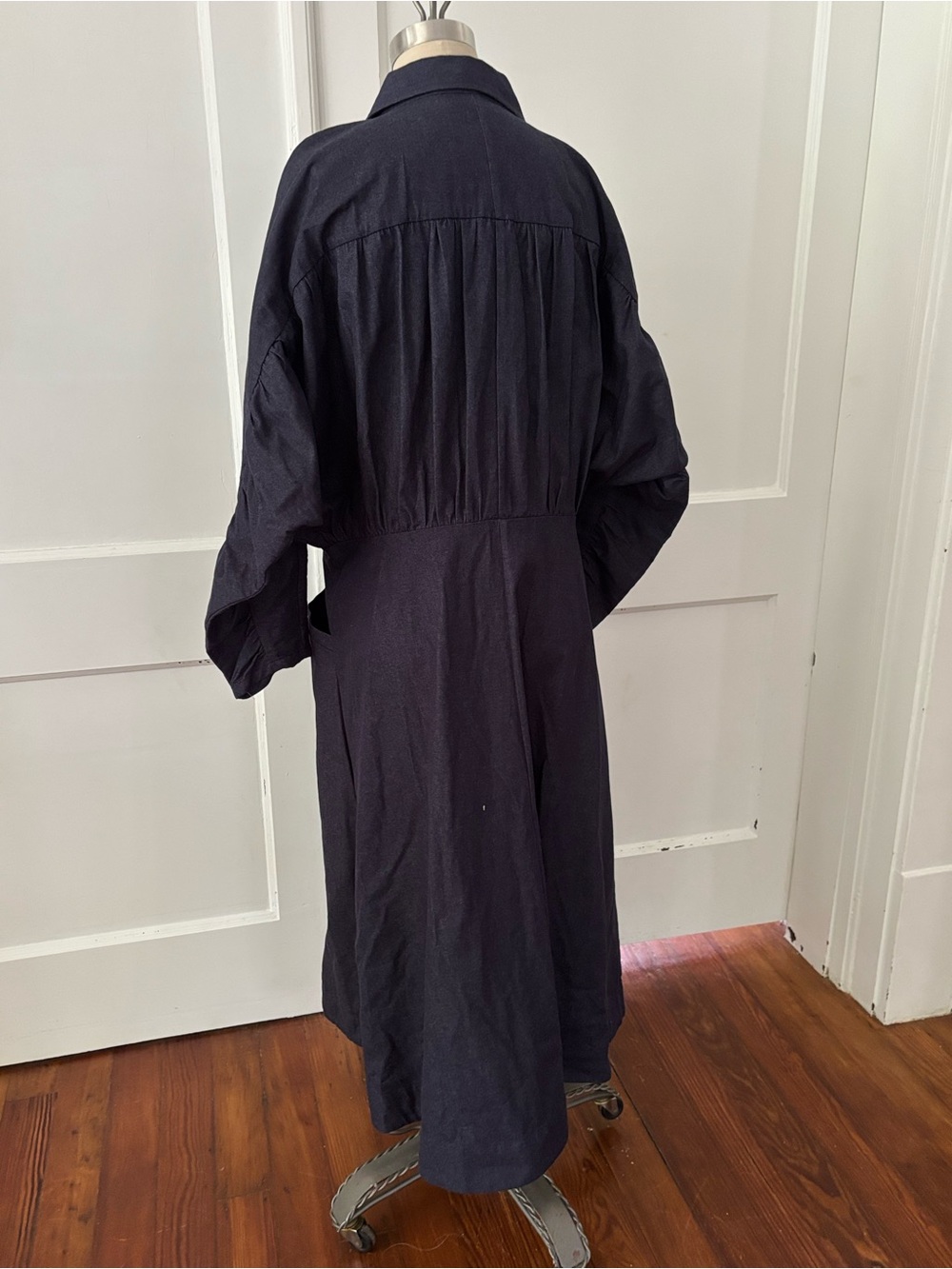 Co Collection Gathered Cotton-Chambray Midi Shirt Maxi Dress XL - Picture 6 of 11